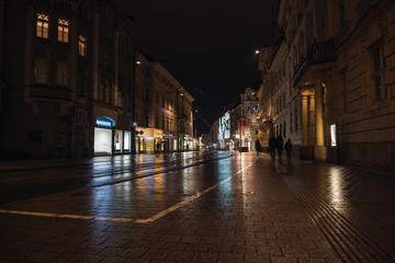 Fototapeta na wymiar Illuminated shops and pedestrian street