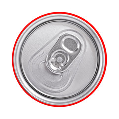Top of a drinks can with a ring pull, close up