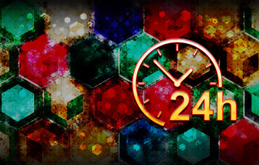 24 hours clock icon abstract 3d colorful hexagon isometric design illustration background