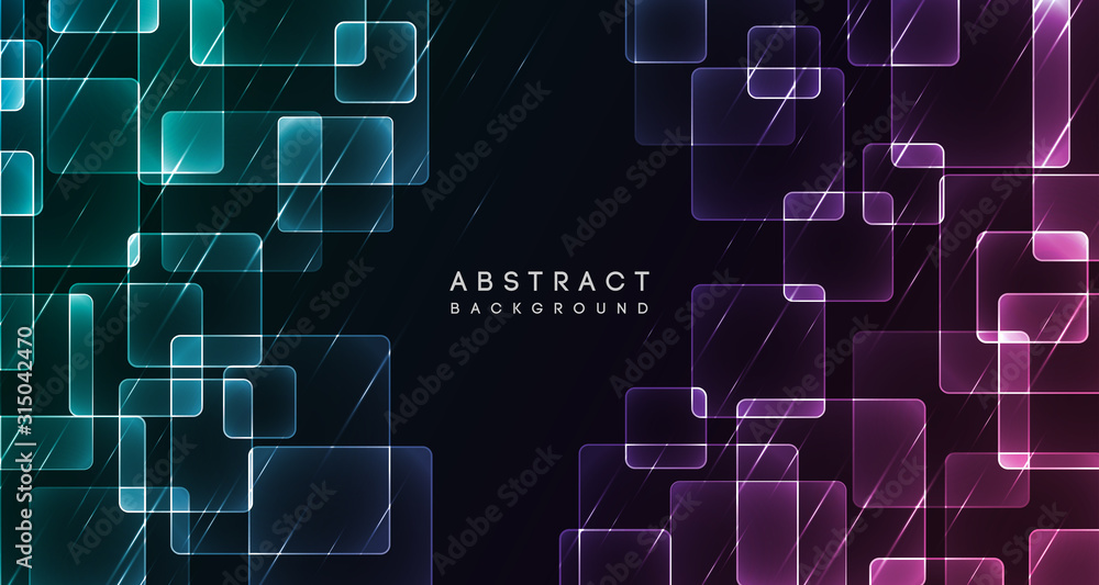 Poster Shiny neon design square shape abstract background. Retro vector abstract design