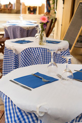 French blue terrace tables