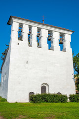 Pskov, belfry of the Orthodox Church of the assumption from the Ferry