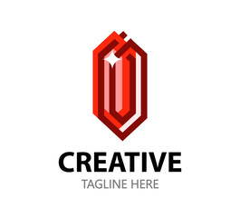 Jewelry Logo template in creative Graphic style. Red Ruby Crystal on white with Title of Company and Slogan.