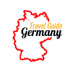 Travel to Germany, Contour Map of Germany with tour invitation lettering. Vector illustration in color of German National Flag.