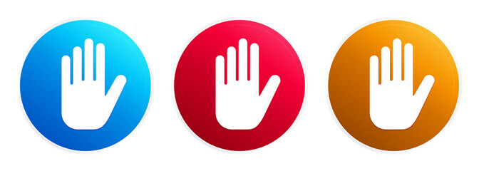 Stop hand icon premium trendy round button set