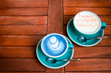 Latte art coffee and Matcha latte so delicious on white background