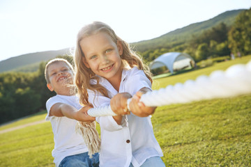 Children play in nature.