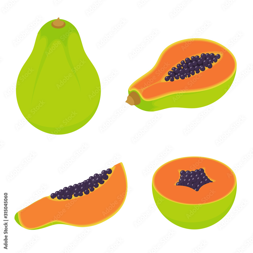 Poster papaya icons set. isometric set of papaya vector icons for web design isolated on white background