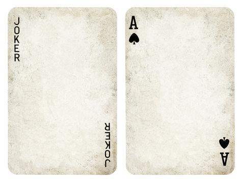 Vintage Playing Cards, Set include Jocker and Ace - isolated on white