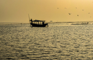 boat at sunset