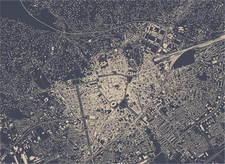 map of the city of Nimes, Gard, Occitanie, France