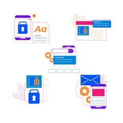 A collection of illustrative concept makers, concept blogging, education, creative writing, content management for web pages.