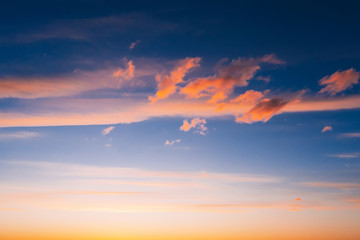orange clouds on a blue sky at sunset or sunrise