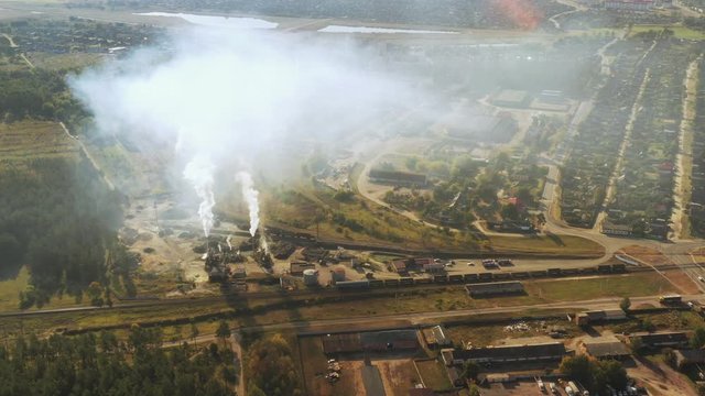 Dobrush, Gomel Region, Belarus. Aerial View Of Cityscape Skyline In Sunny Summer Day