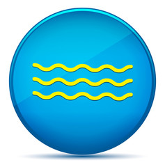 Sea waves icon modern flat cyan blue round button