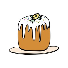 Easter cake with colorful sprinkles in cartoon style isolated in white background.