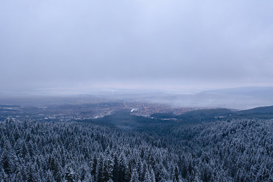 Winter landscape of the ski resort. Snowy mountains. Bird's-eye © Buki99
