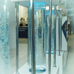 Futuristic glass tube with bubbles