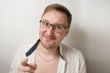 Positive unshaven man. Casual portrait.