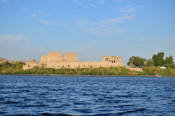 Ancient pharaohs Philae temple in Aswan Egypt in the river nile , old temple have hieroglyphs craved in its stones/Trajan's Kiosk / obelisk , Ancient Egypt Monuments 