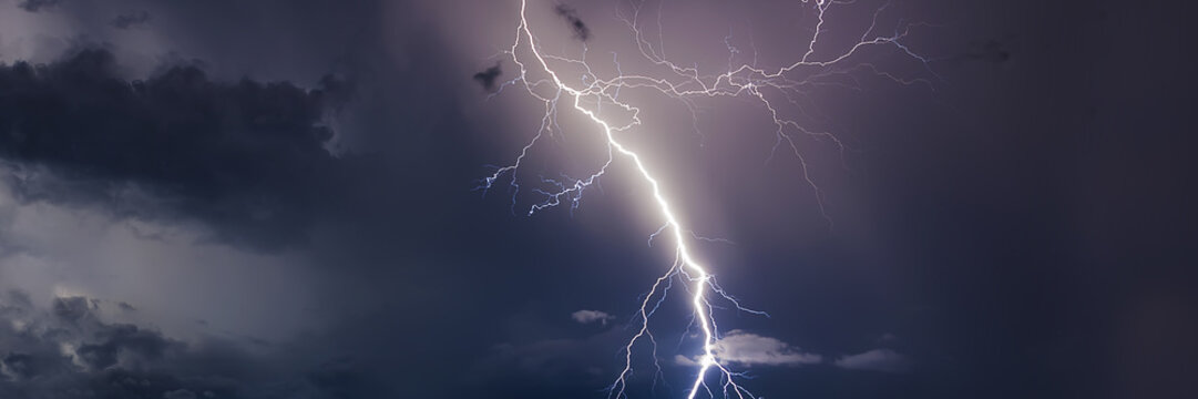 Thunderstorm with lightning bolts, banner image.