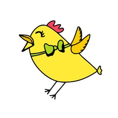 Cute little chick in cartoon style isolated on white background.Single baby girl bird. vector