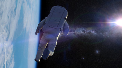 astronaut performing a space above planet Earth  © dottedyeti