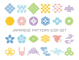 Fototapeta 日本の伝統模様　カラフルな和柄アイコン素材のセット obraz