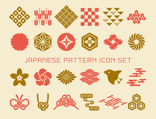 Fototapeta 日本の伝統模様　手描き風の和柄アイコン素材のセット obraz