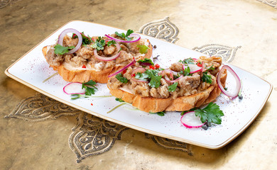 Brains on toast crispy Golden brown. Classic retro Russian dish