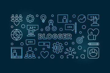 Blogger vector blue creative outline horizontal illustration or banner