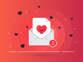 The love letter in mail envelope. White mail envelope with red marker One Message. Trendy flat vector illustration.