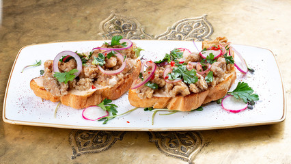 Brains on toast crispy Golden brown. Classic retro Russian dish