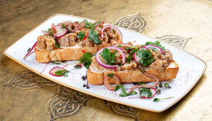 Brains on toast crispy Golden brown. Classic retro Russian dish