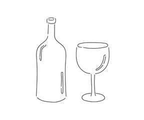 ビンとワイングラスのシンプルなイラスト