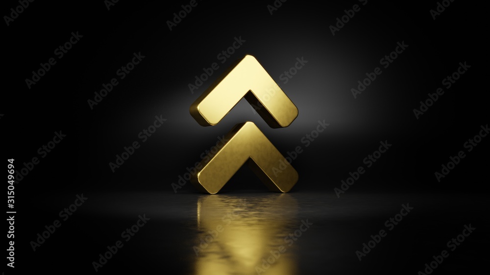 Aufkleber gold metal symbol of angle double up 3d rendering with blurry reflection on floor with dark backgrou