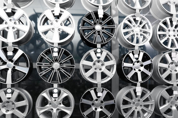 Alloy wheels on display in auto store