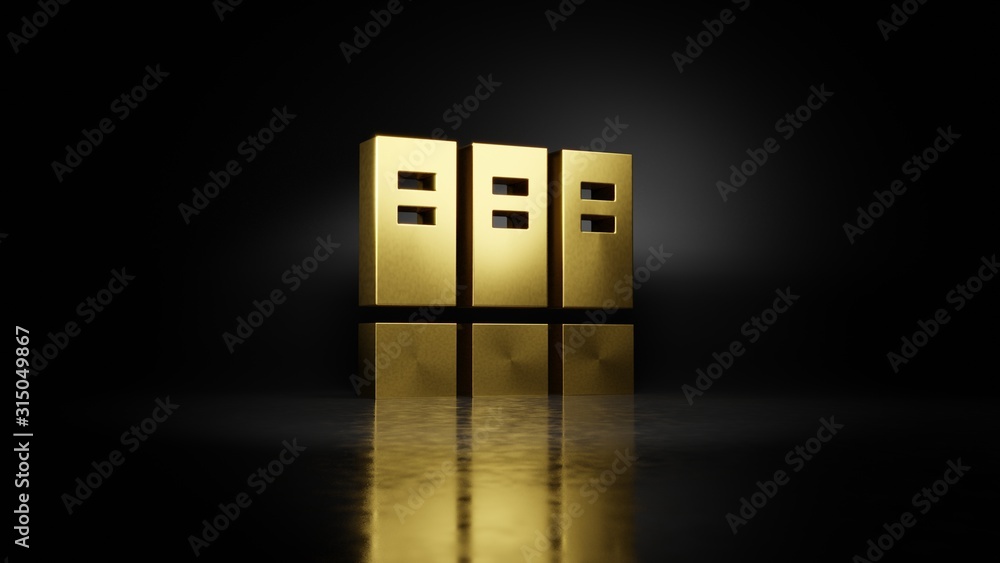 Poster gold metal symbol of archive 3d rendering with blurry reflection on floor with dark background