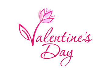 Vector lettering illustration of happy Valentine's day, February 14. Day of lovers. Greeting Valentine banner, cards, social media, posters, advertising. Logo, flower of hearts on a pink background.