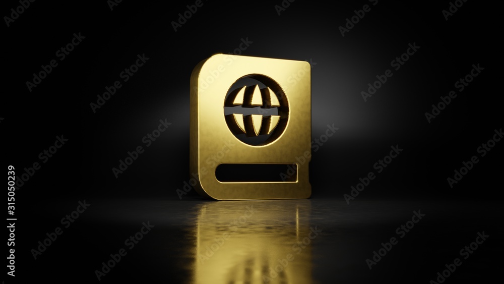 Poster gold metal symbol of atlas 3d rendering with blurry reflection on floor with dark background