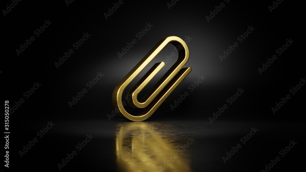 Poster gold metal symbol of attachment 3d rendering with blurry reflection on floor with dark background