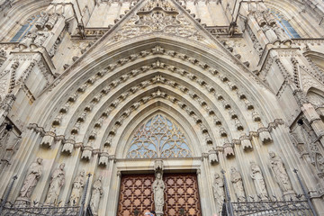 entrance Cathedral of Barcelona  (Santa Cruz y Santa Eulalia) Catalonia, Spain