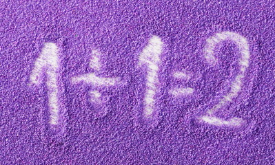 Colorful purple sand, crystals with mathematical equation background and texture