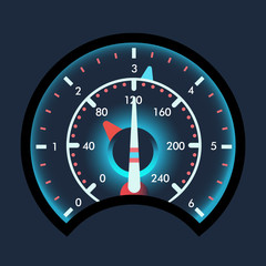 Fototapeta premium Isolated speedometers for dashboard. Device for measuring speed and futuristic speedometer, technology gauge with arrow or pointer for vehicle panel, web download speed sign
