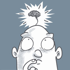 tiny brain cartoon man concept. backgrouns is in separate layer.