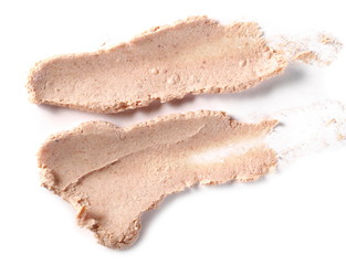 Liver pate isolated on white background, top view