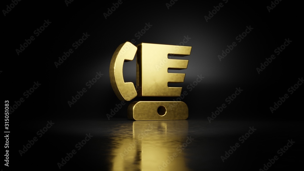 Poster gold metal symbol of blender phone 3d rendering with blurry reflection on floor with dark background