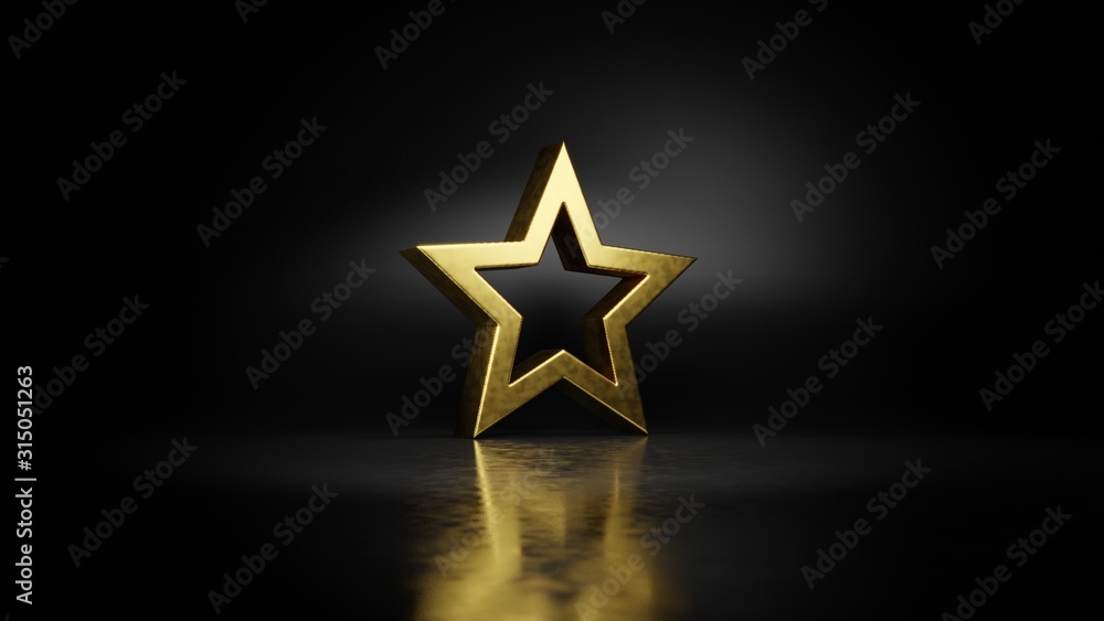 Poster gold metal symbol of bookmark button 3d rendering with blurry reflection on floor with dark backgrou