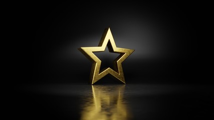 gold metal symbol of bookmark button 3D rendering with blurry reflection on floor with dark background