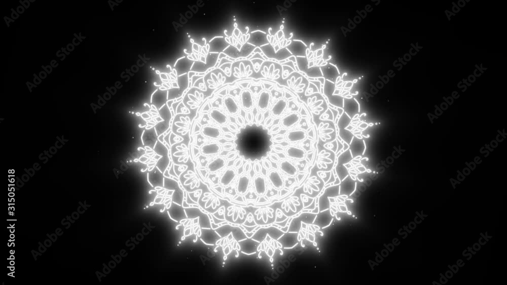 Poster abstract mandala shapes background loop/ 4k animation of an abstract background with black and white